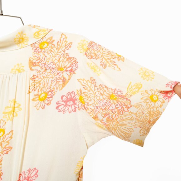 Free People Hawaii Viscose Retro Floral Collared Short Sleeve Mini Dress - M - Picture 9 of 16